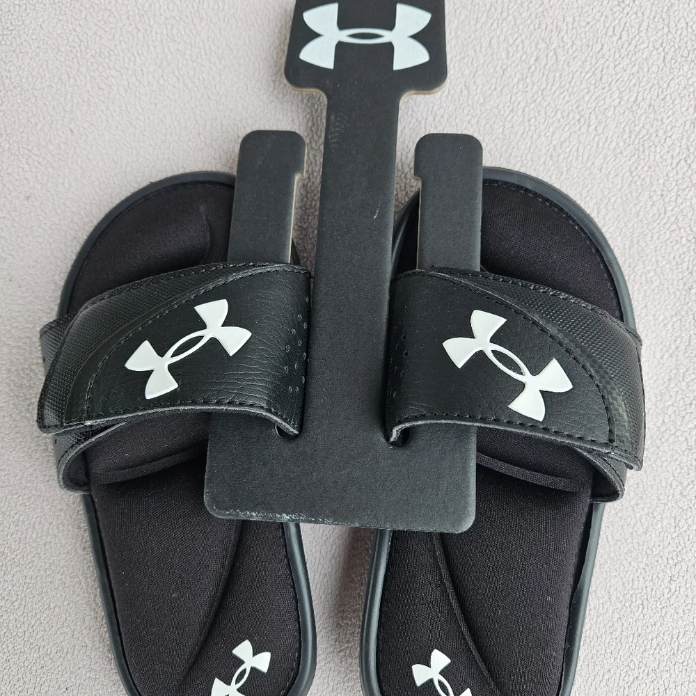 Under Armour UA Ignite VI Black Slide Sandals Boys Child SZ 12K Slip-On Sports